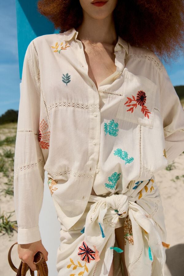 bimba & lola Shirt borduurreliëf contrasterend gebroken wit