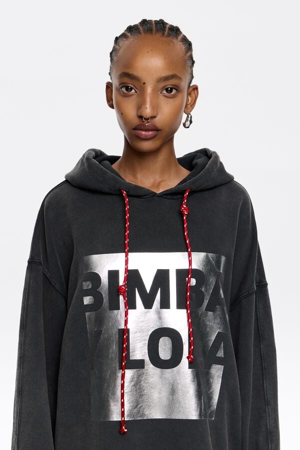 Bimba & Lola Sweatshirt Oversized Logo Verwassen Zwart