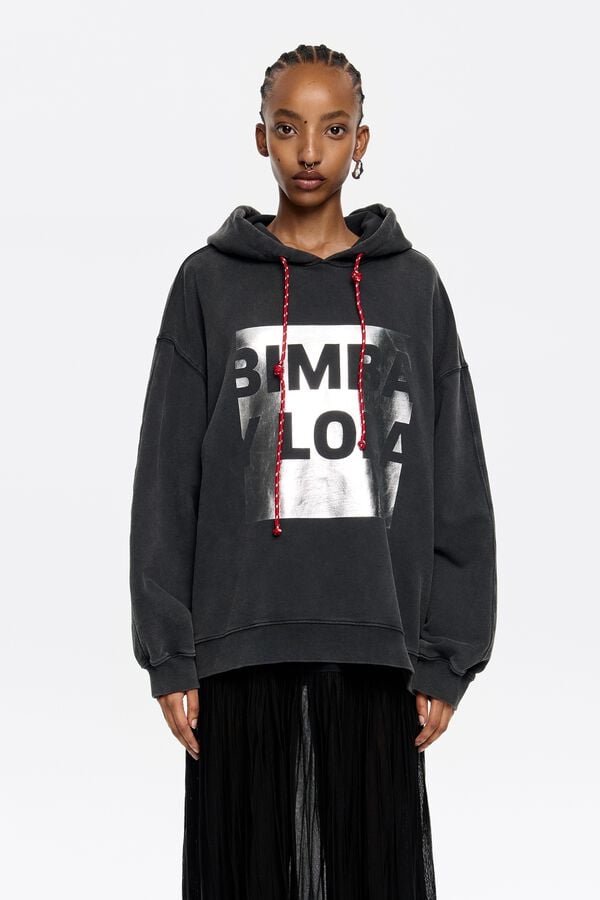 bimba & lola Sweatshirt oversized logo verwassen zwart