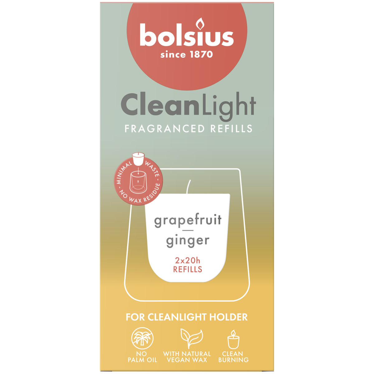 bolsius Bolsius - CleanLight navulbare geurkaars - Grapefruit & Ginger