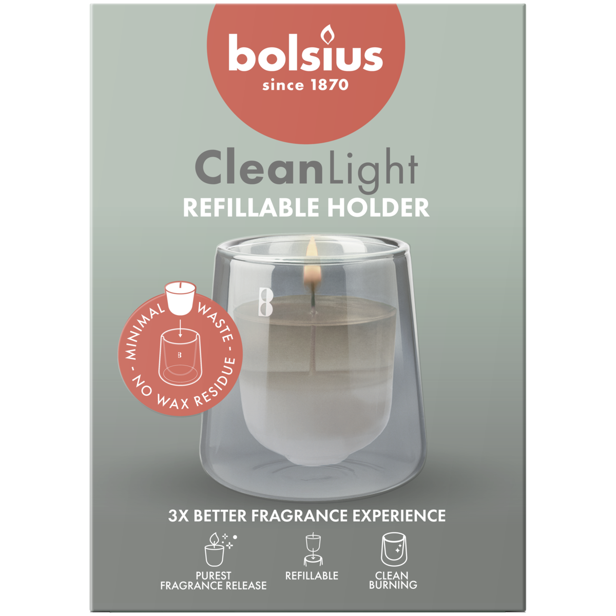 bolsius Bolsius - CleanLight starterkit - Houder en navulbare geurkaars in Cypress & Amber - grijs