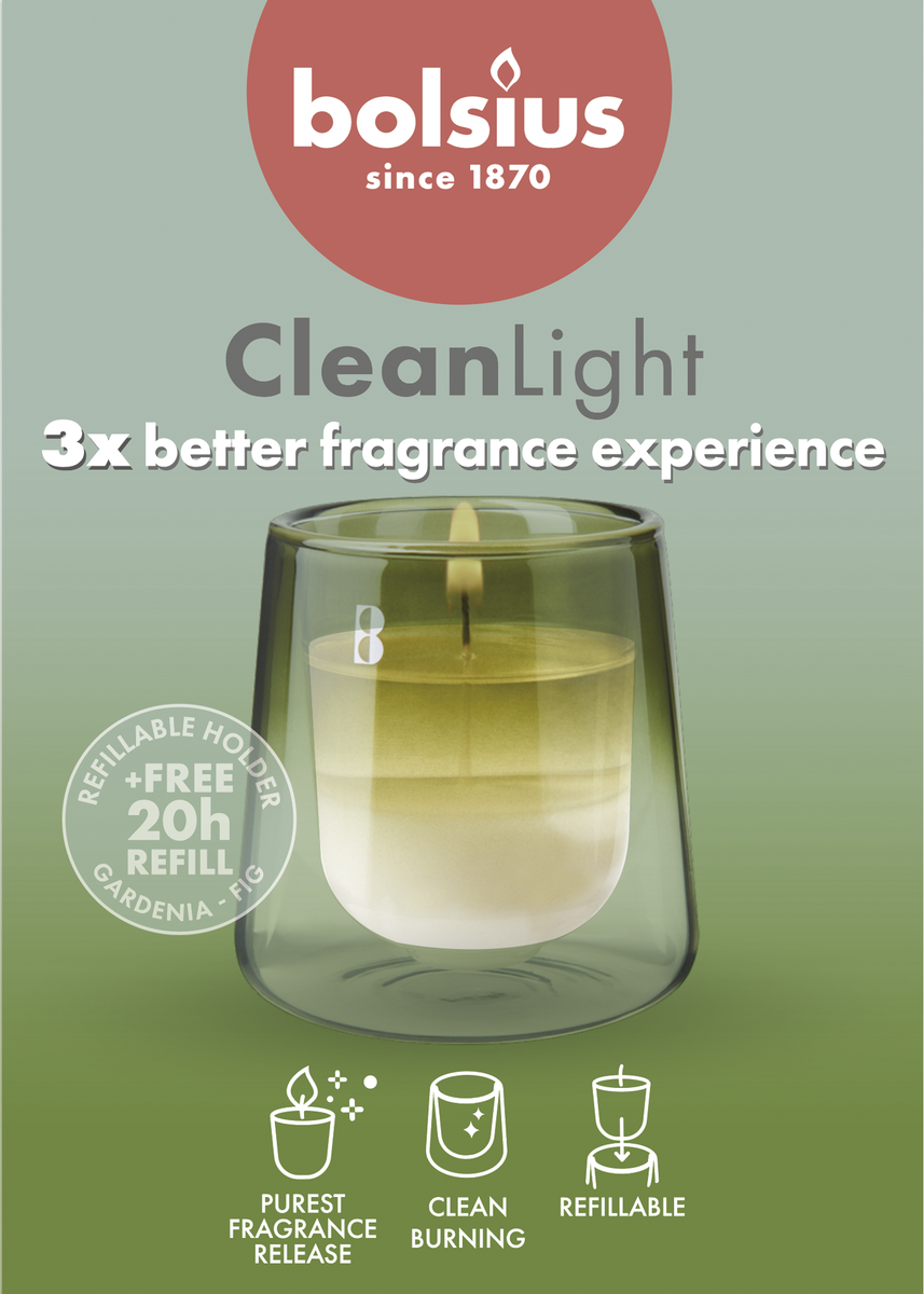 bolsius Bolsius - CleanLight starterkit - Houder en navulbare geurkaars in Gardenia & Fig