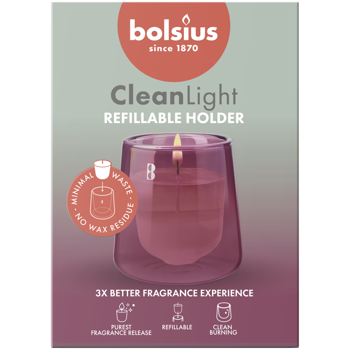 bolsius Bolsius - CleanLight starterkit - Houder en navulbare geurkaars in Cedarwood & Vetiver - donker roze