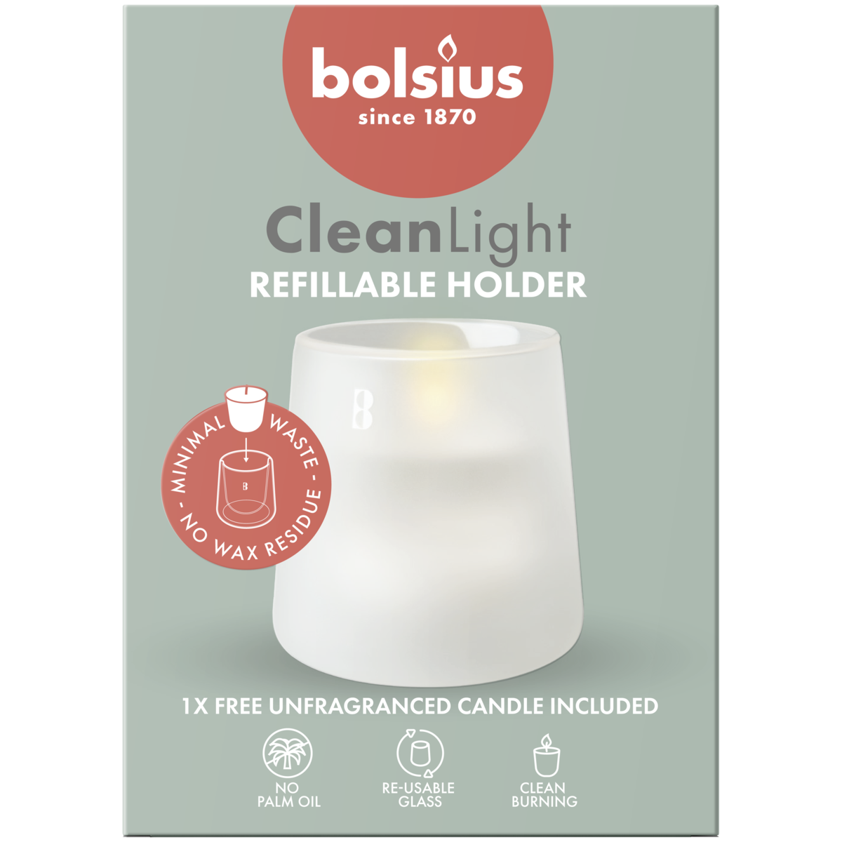 bolsius Bolsius - CleanLight starterkit ongegeurd - Houder frosted en navulbare kaars