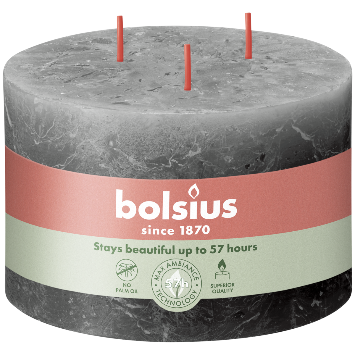 bolsius Bolsius - driepits stompkaars rond - antraciet - 9cm