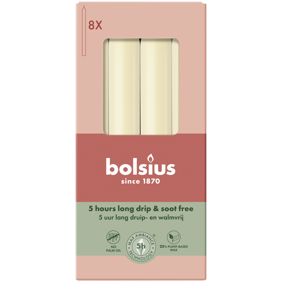 bolsius Bolsius - Essentials - gladde dinerkaars - 17cm - ivoor - in doos van 8 stuks