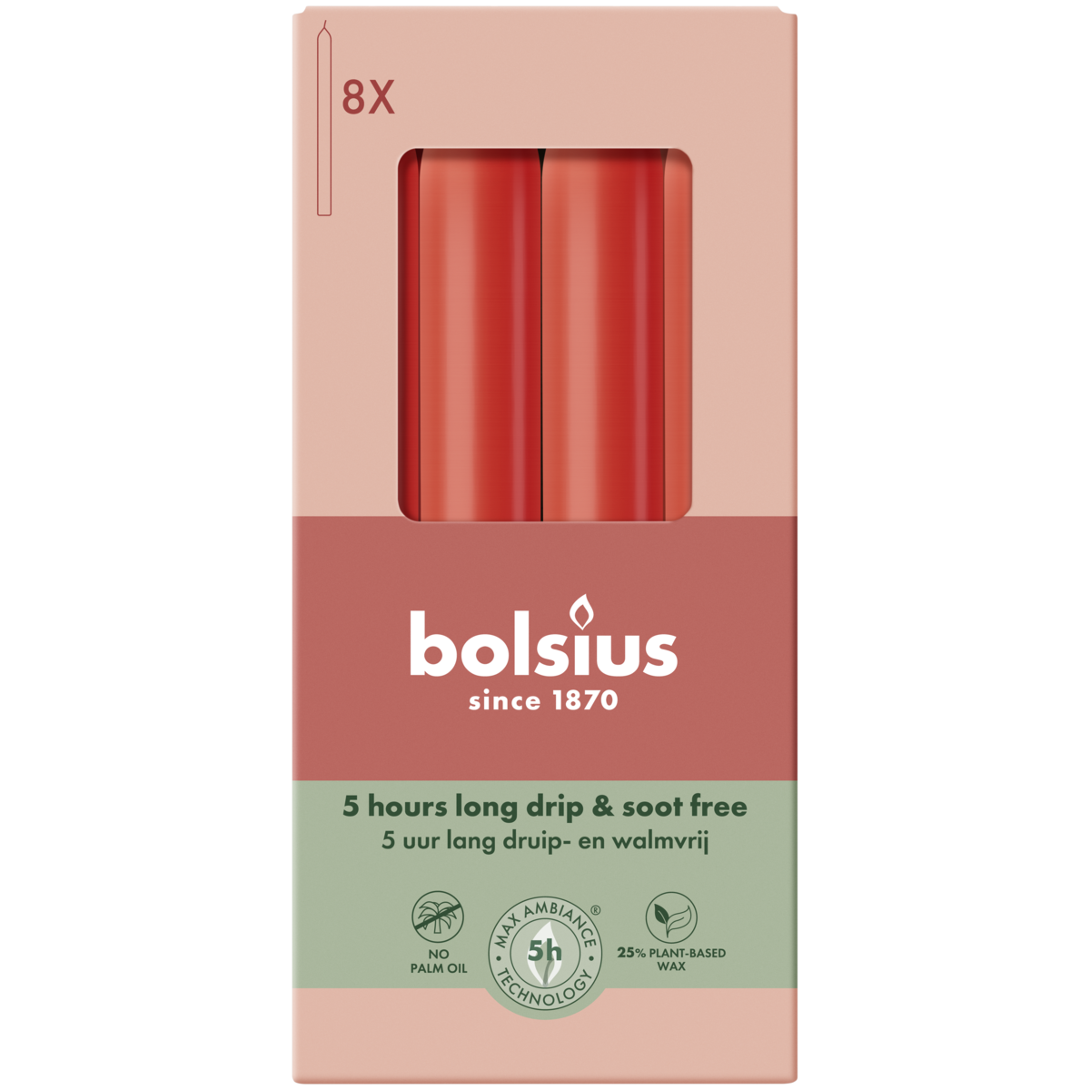 bolsius Bolsius - Essentials - gladde dinerkaars - 17cm - rood - in doos van 8 stuks