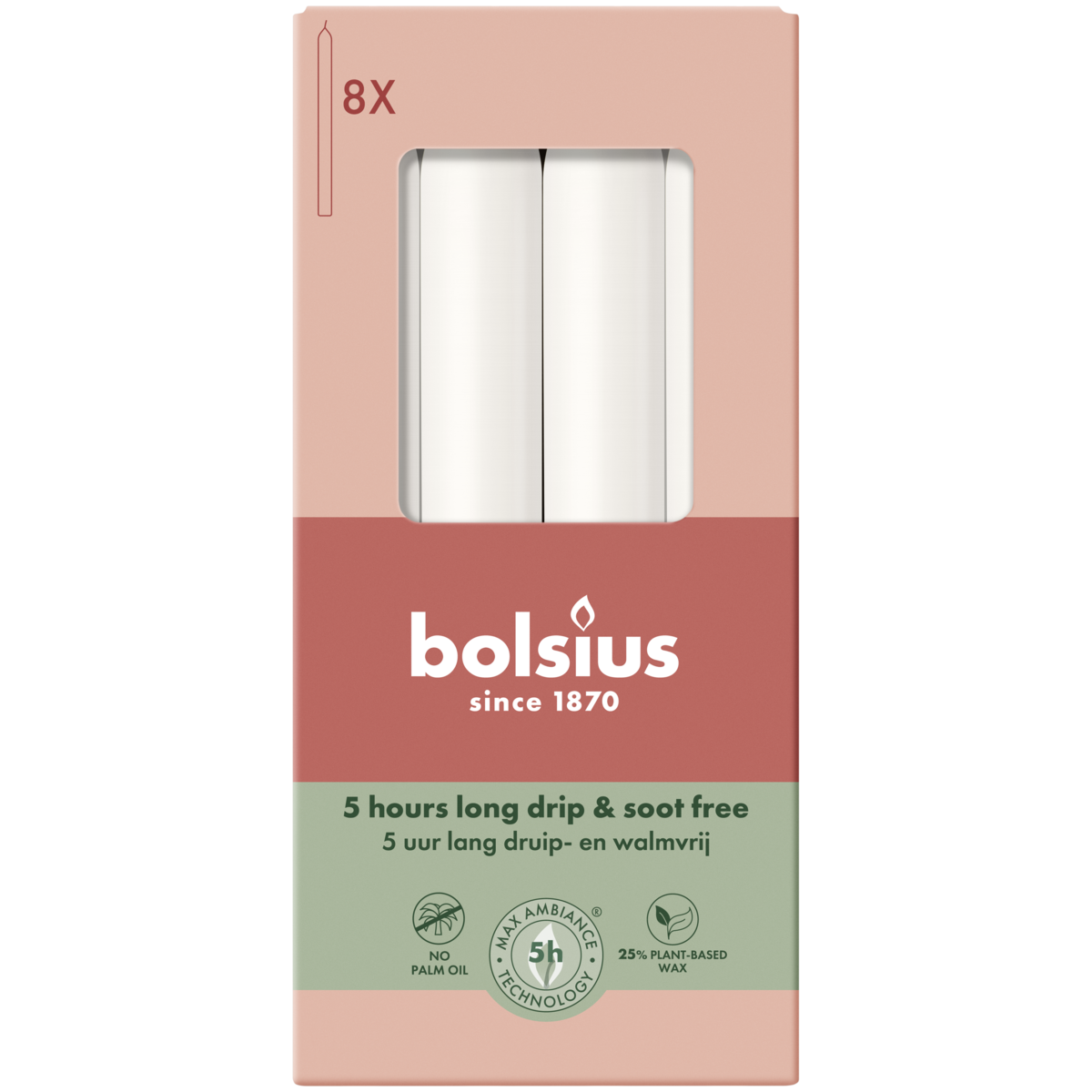 bolsius Bolsius - Essentials - gladde dinerkaars - 17cm - wit - in doos van 8 stuks