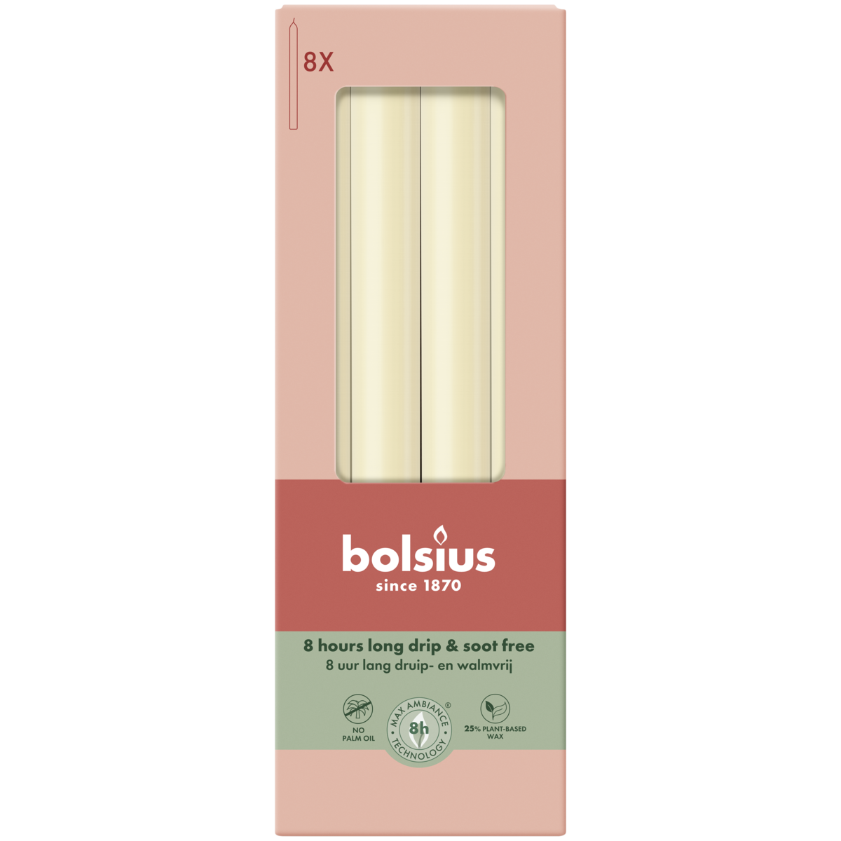 bolsius Bolsius - Essentials - gladde dinerkaars - 23cm - ivoor - in doos van 8 stuks