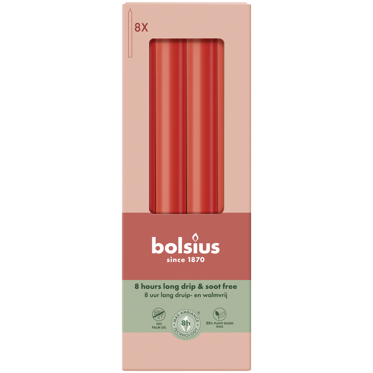 bolsius Bolsius - Essentials - gladde dinerkaars - 23cm - rood - in doos van 8 stuks