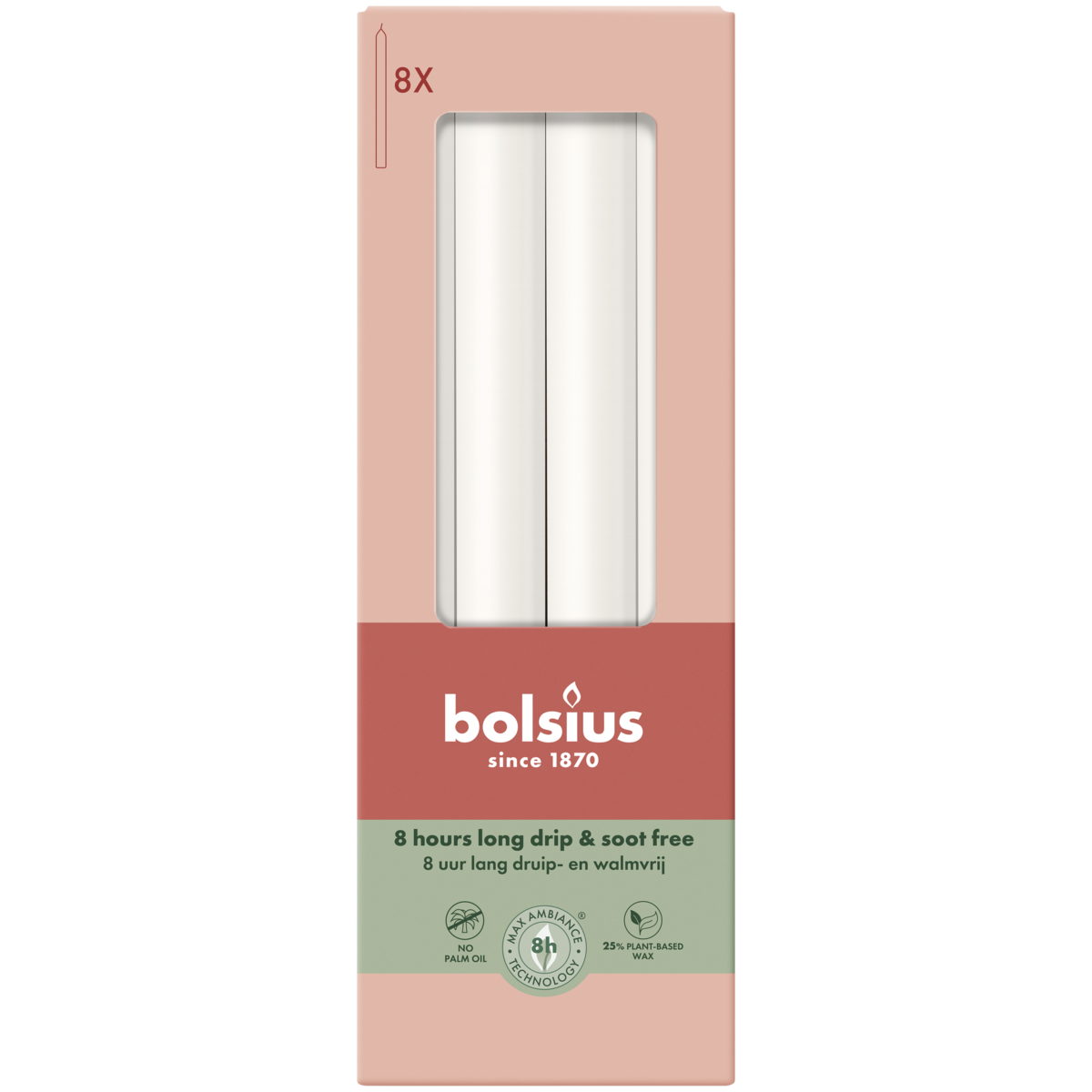 bolsius Bolsius - Essentials - gladde dinerkaars - 23cm - wit - in doos van 8 stuks