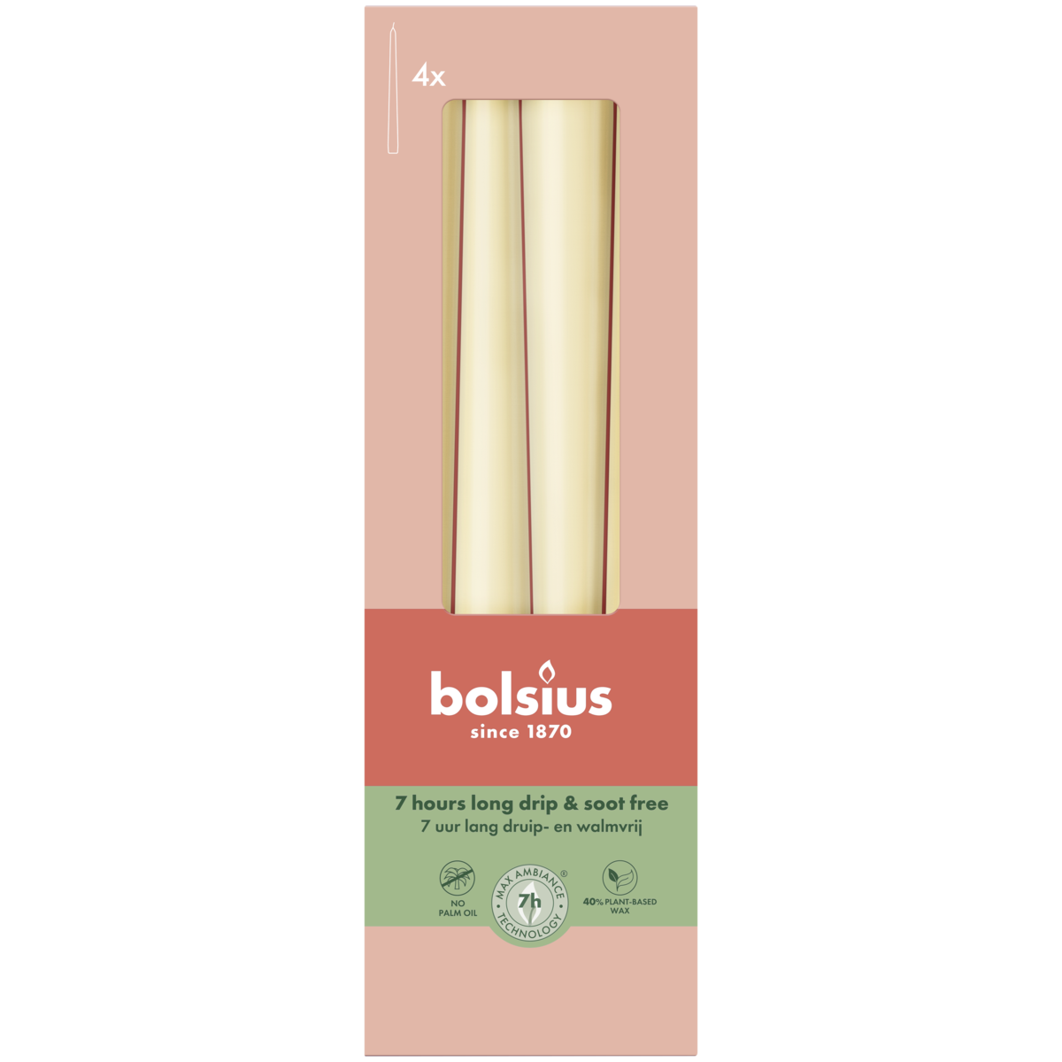 bolsius Bolsius - Essentials - gladde dinerkaars taps - 24 5cm - beige - in doos van 4 stuks
