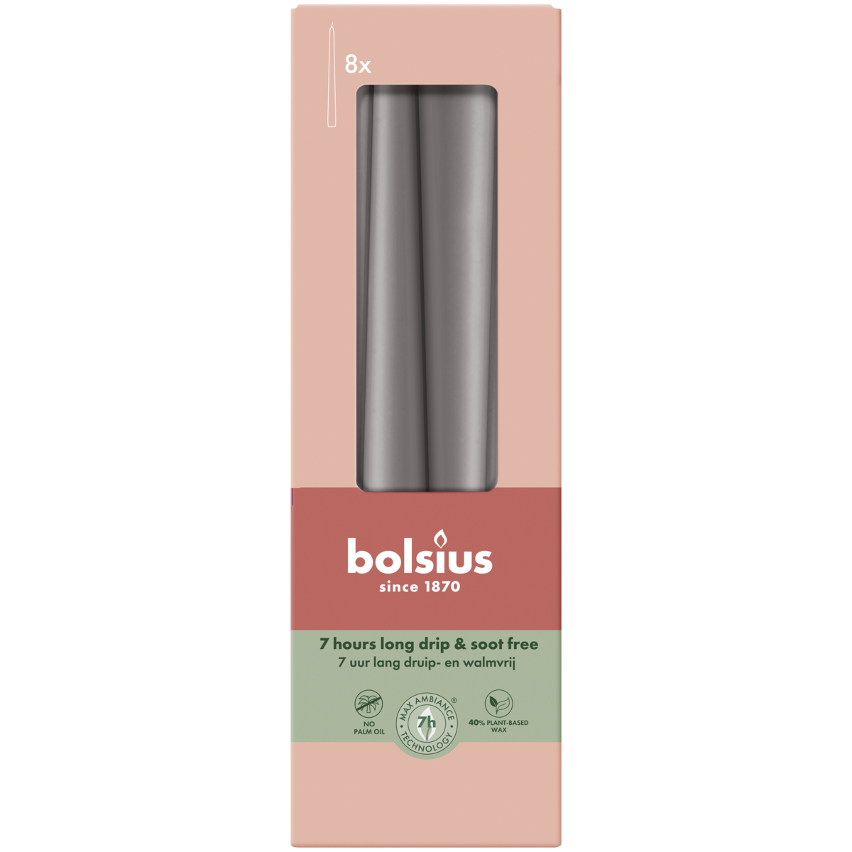 bolsius Bolsius - Essentials - gladde dinerkaars taps - 24 5cm - donkergrijs - in doos van 8 stuks