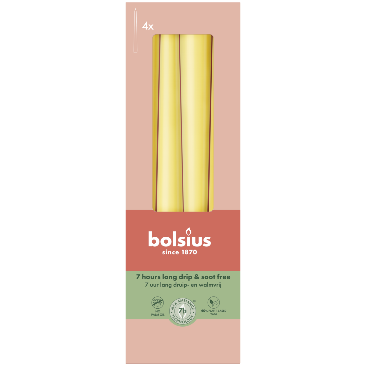 bolsius Bolsius - Essentials - gladde dinerkaars taps - 24 5cm - geel - in doos van 4 stuks
