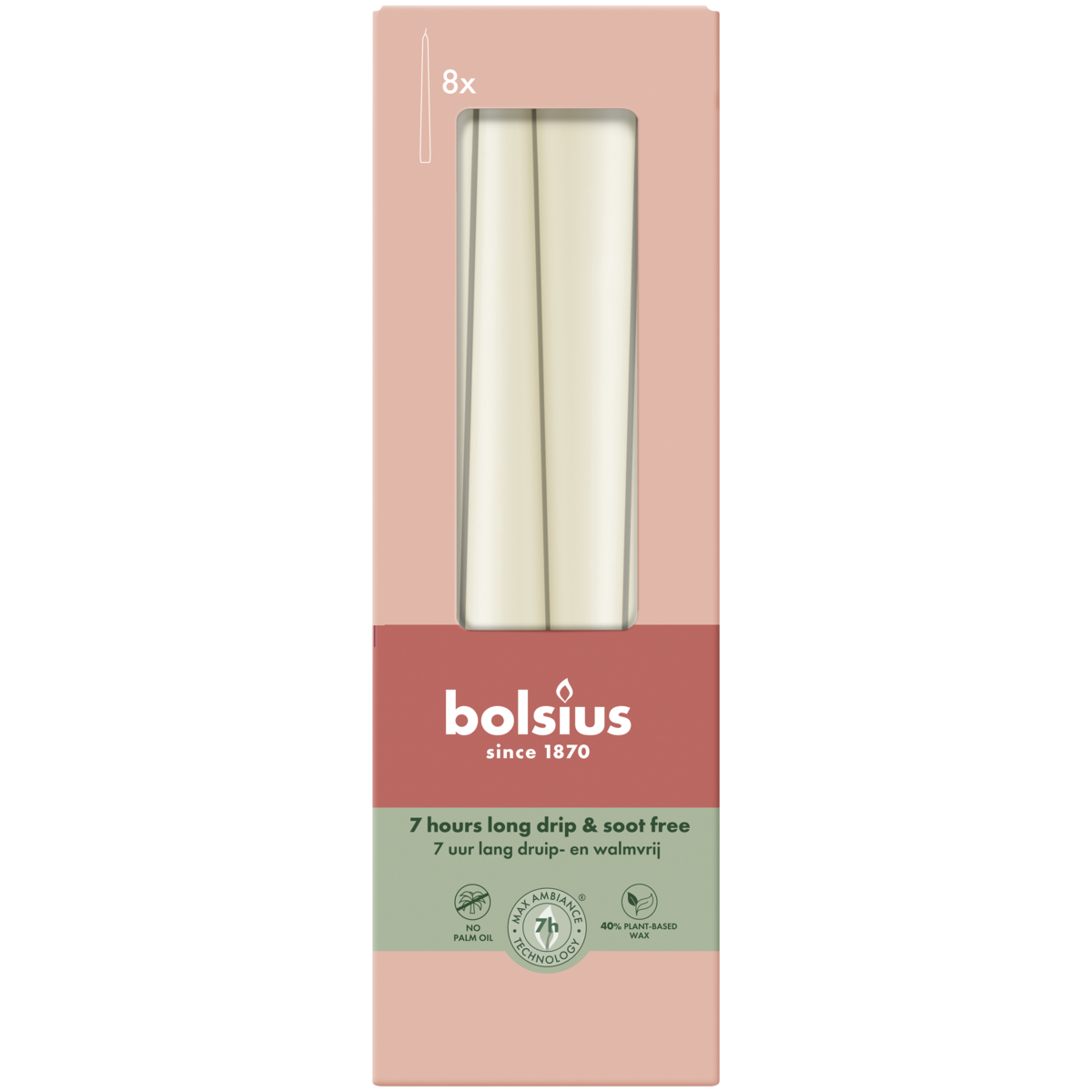 bolsius Bolsius - Essentials - gladde dinerkaars taps - 24 5cm - ivoor - in doos van 8 stuks