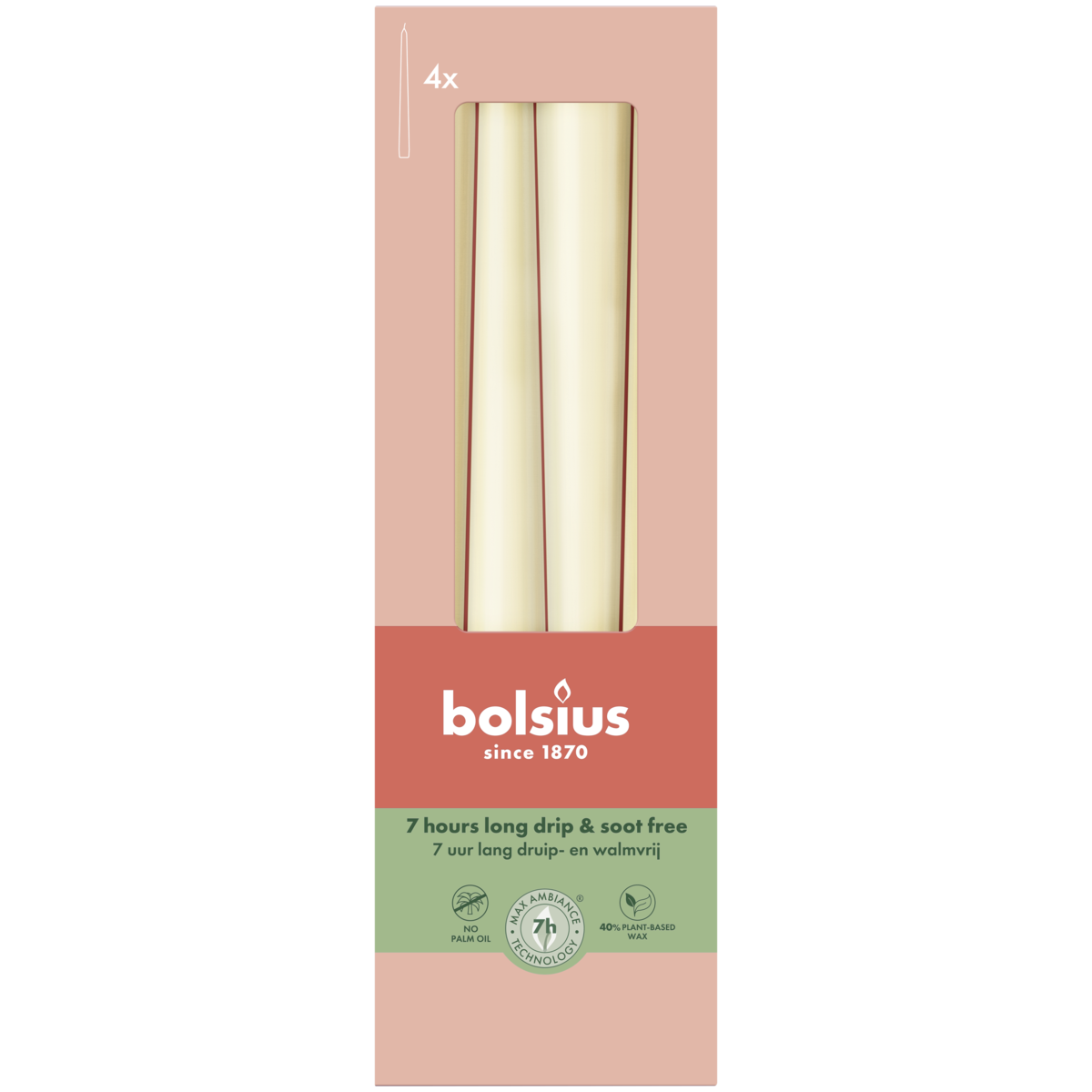 bolsius Bolsius - Essentials - gladde dinerkaars taps - 24 5cm - ivoor - in doos van 4 stuks