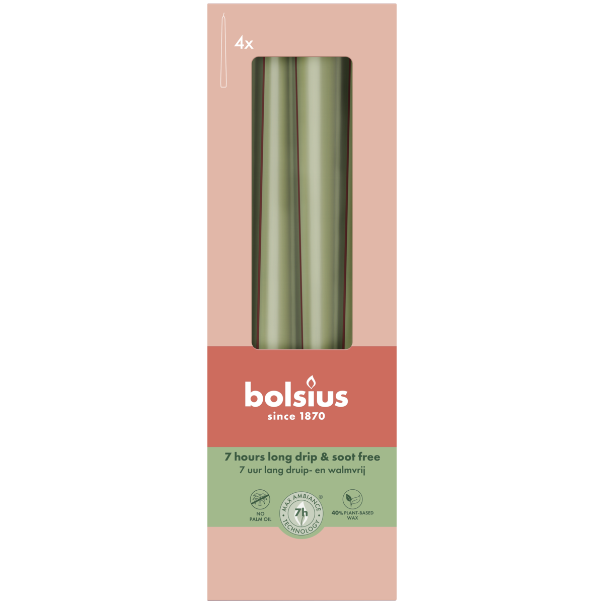 bolsius Bolsius - Essentials - gladde dinerkaars taps - 24 5cm - olijfgroen - in doos van 4 stuks