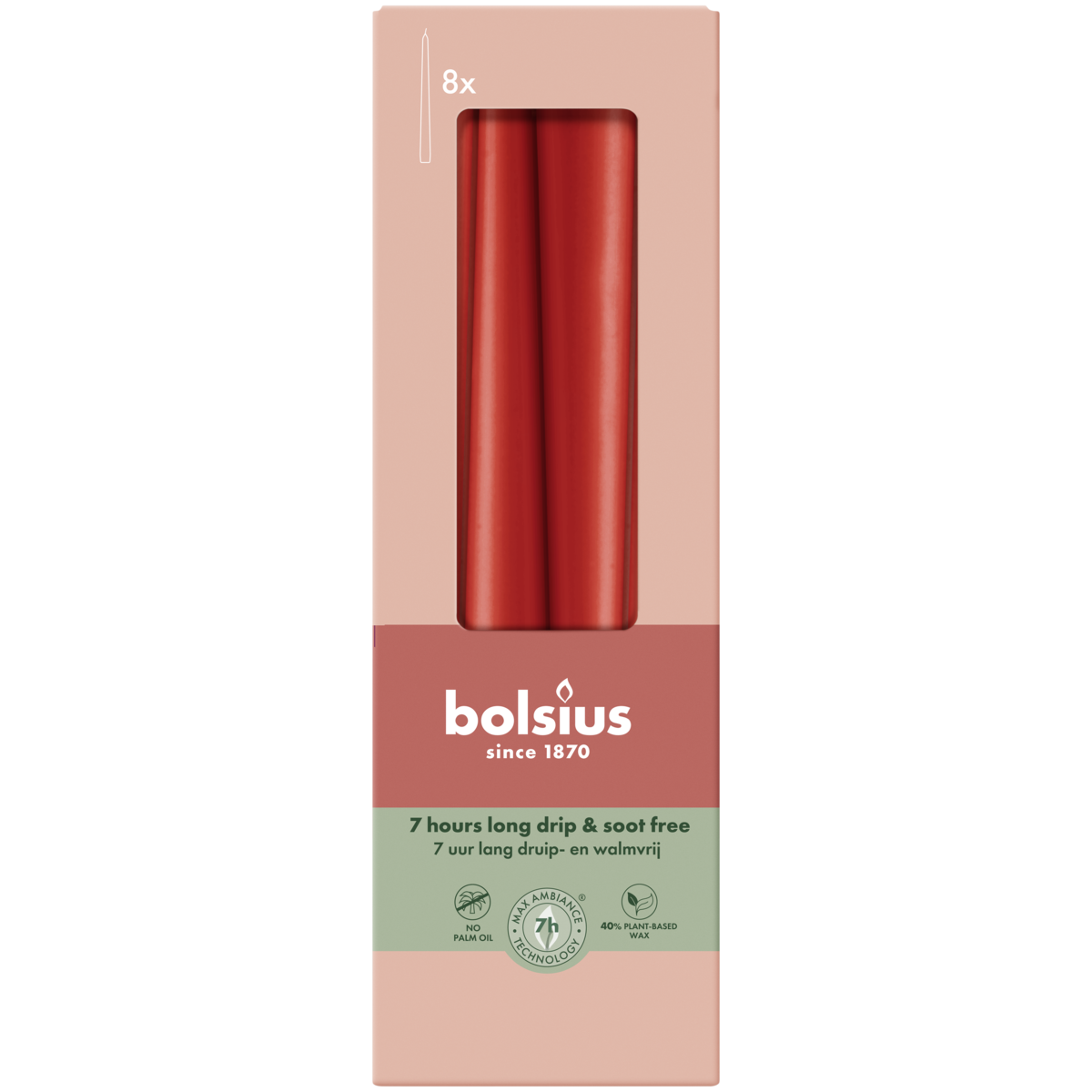 bolsius Bolsius - Essentials - gladde dinerkaars taps - 24 5cm - rood - in doos van 8 stuks