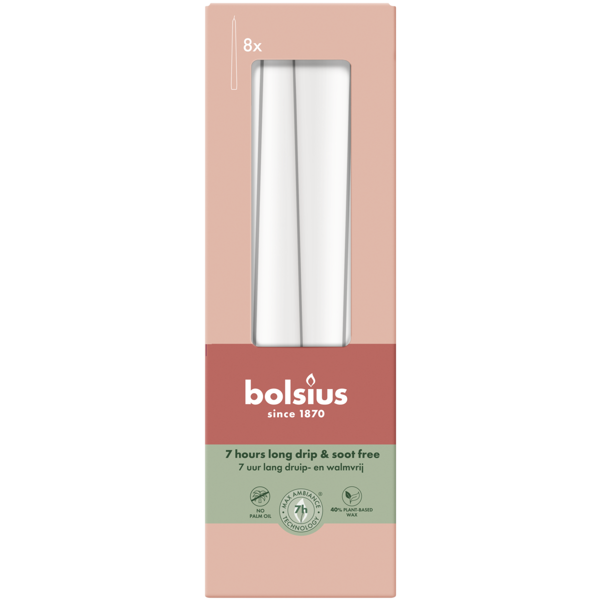 bolsius Bolsius - Essentials - gladde dinerkaars taps - 24 5cm - wit - in doos van 8 stuks