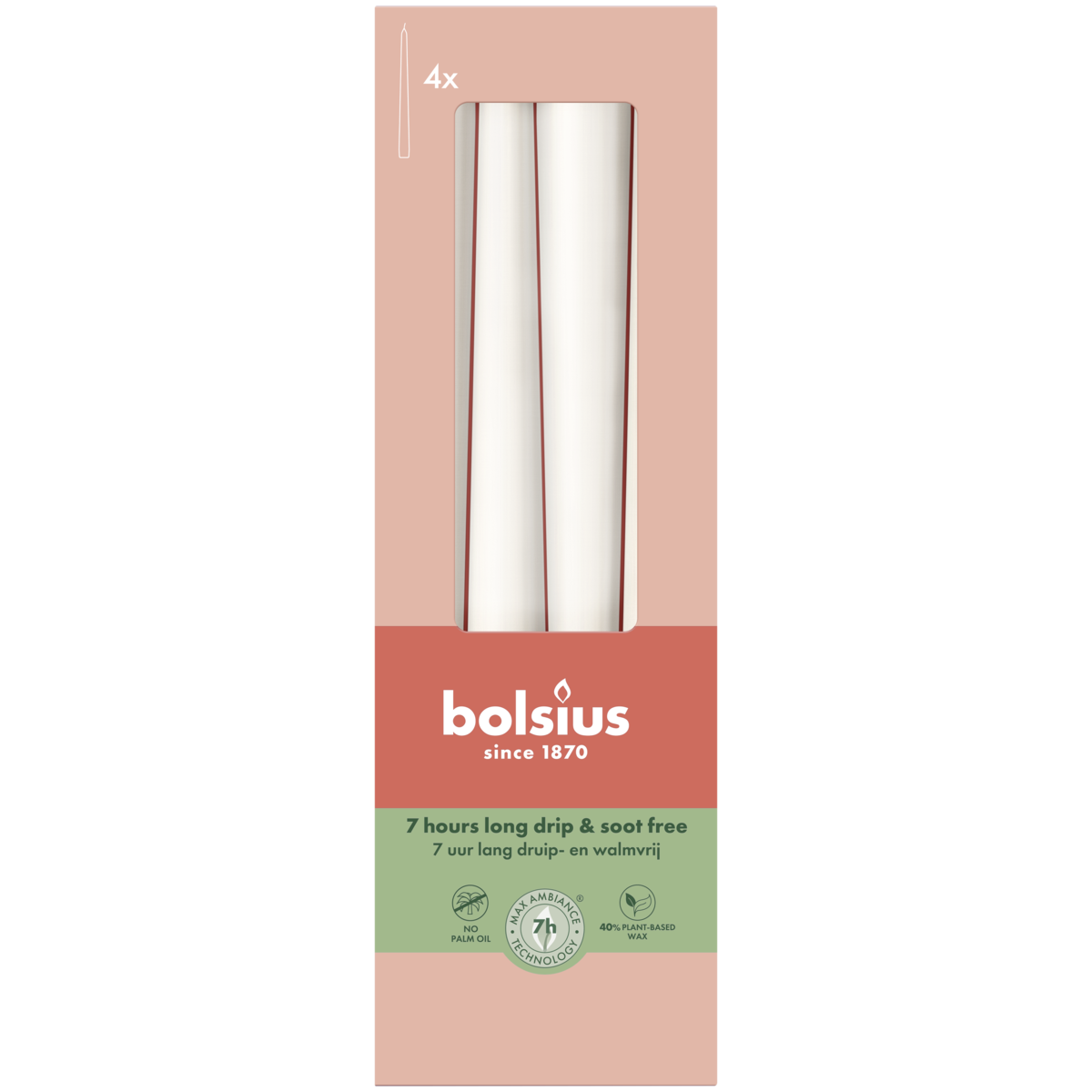 bolsius Bolsius - Essentials - gladde dinerkaars taps - 24 5cm - wit - in doos van 4 stuks