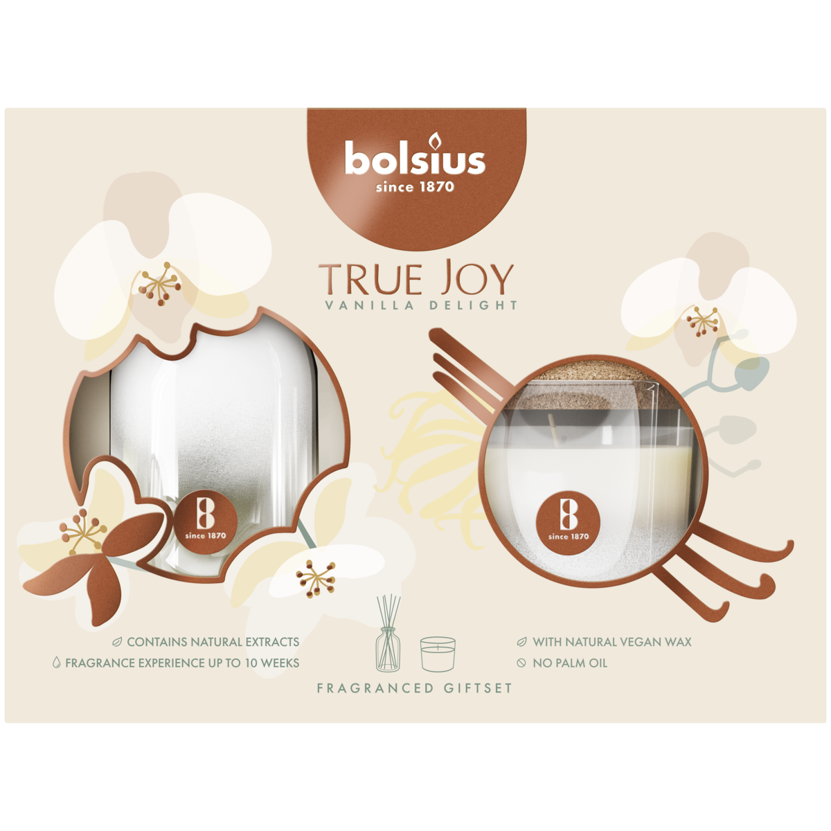 bolsius Bolsius - gift set True Joy Vanilla Delight - Geurkaars en geurstokjes
