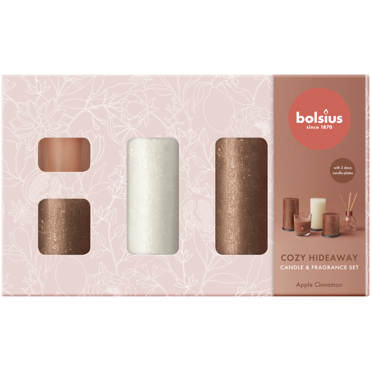bolsius Bolsius - giftset Cozy Hideaway - rustieke kaarsen en geuren - Appel Kaneel