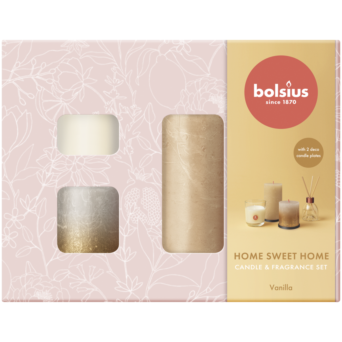bolsius Bolsius - giftset Home Sweet Home - rustieke kaarsen en geuren - Vanille