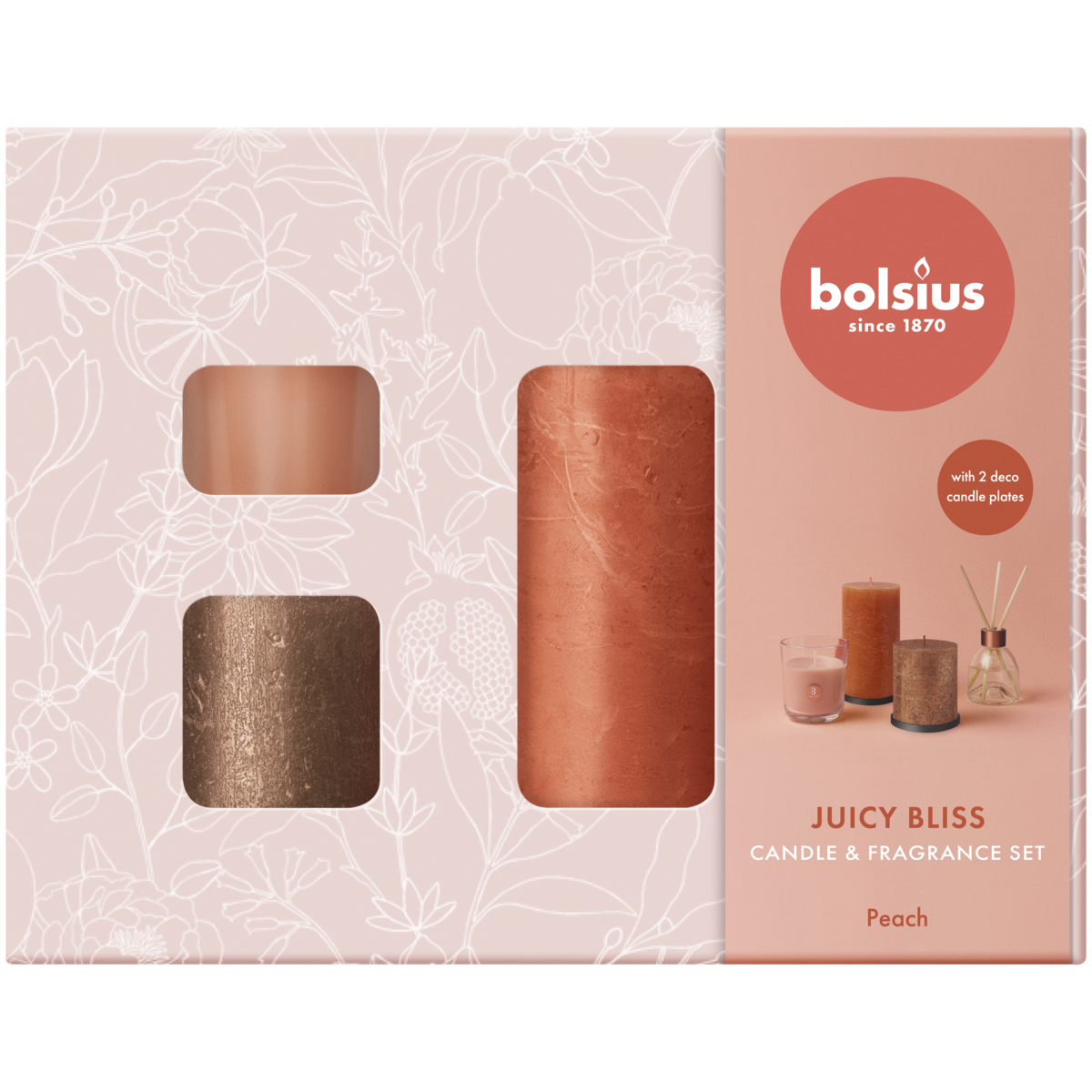bolsius Bolsius - giftset Juicy Bliss - rustieke kaarsen en geuren - Perzik
