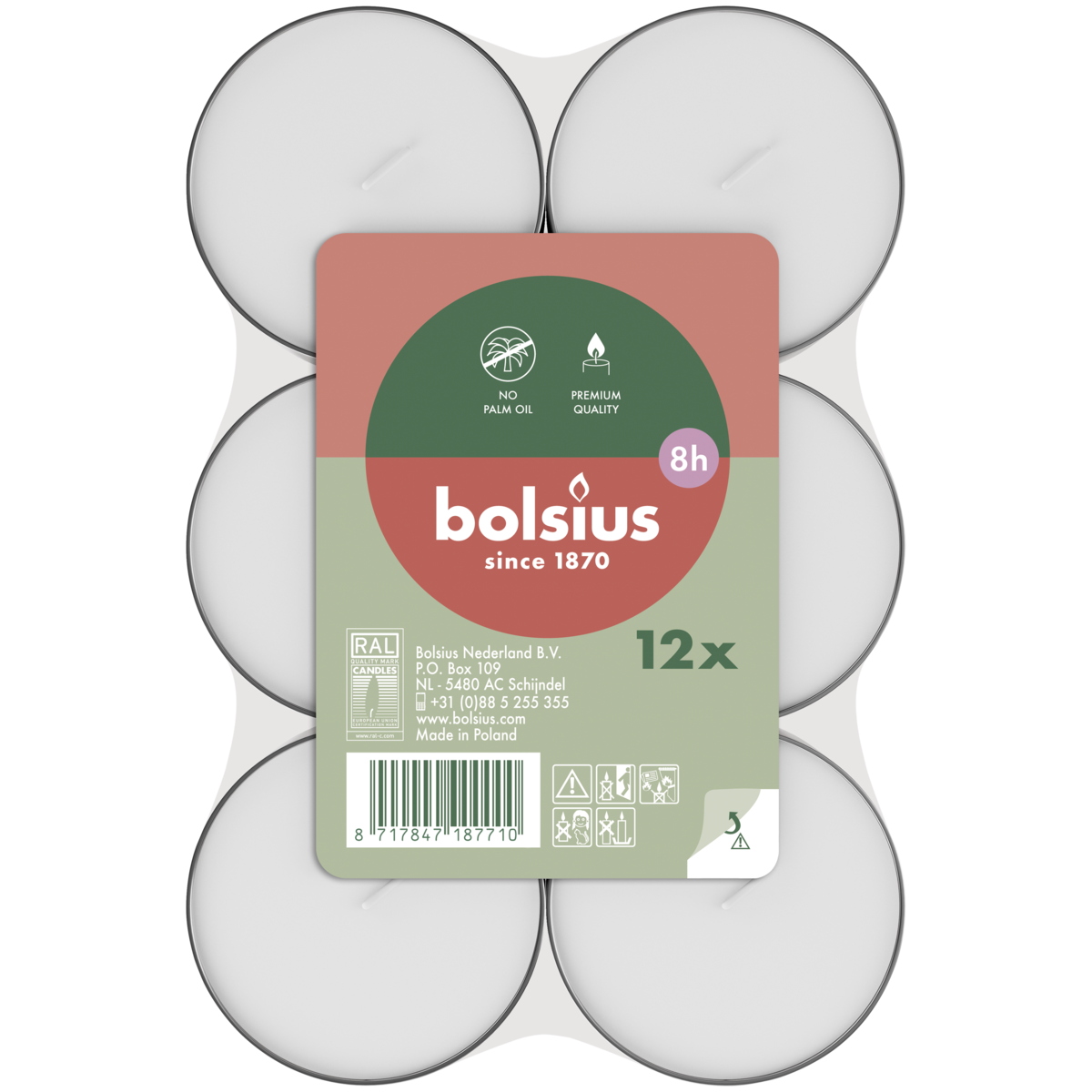 bolsius Bolsius - maxi waxinelichtjes - 8 branduren - 12 stuks