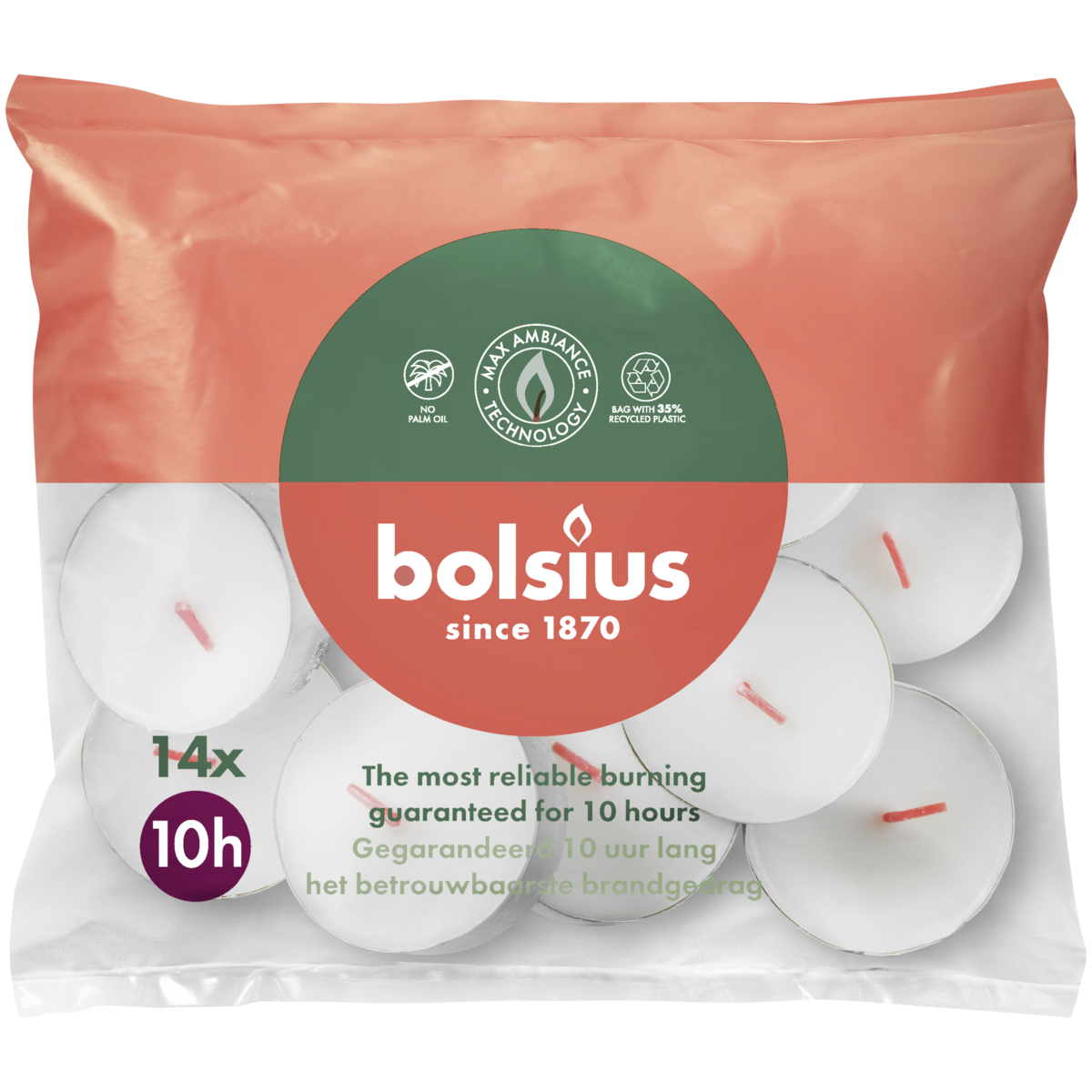 bolsius Bolsius - maxi waxinelichtjes - in zak - 10 branduren - 14 stuks