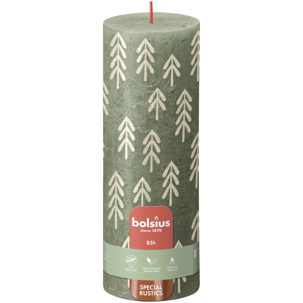bolsius Bolsius - rustieke kaars 'Special' - groen met dennen print - 19cm