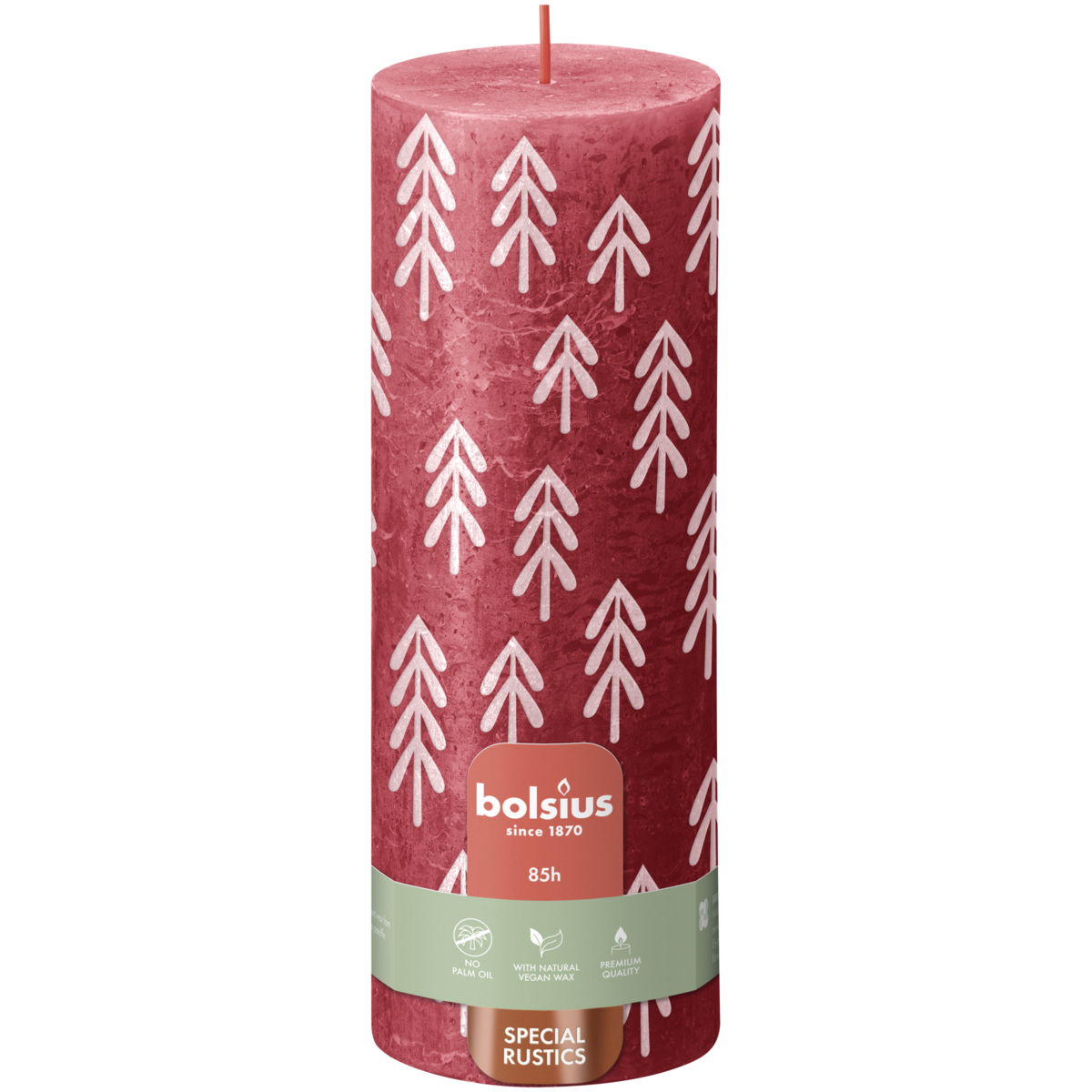 bolsius Bolsius - rustieke kaars 'Special' - rood met dennen print - 19cm