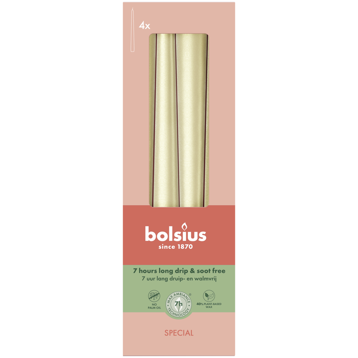 bolsius Bolsius - Special Essentials - gladde dinerkaars taps - 24 5cm - zilver metallic - in doos van 4 stuks