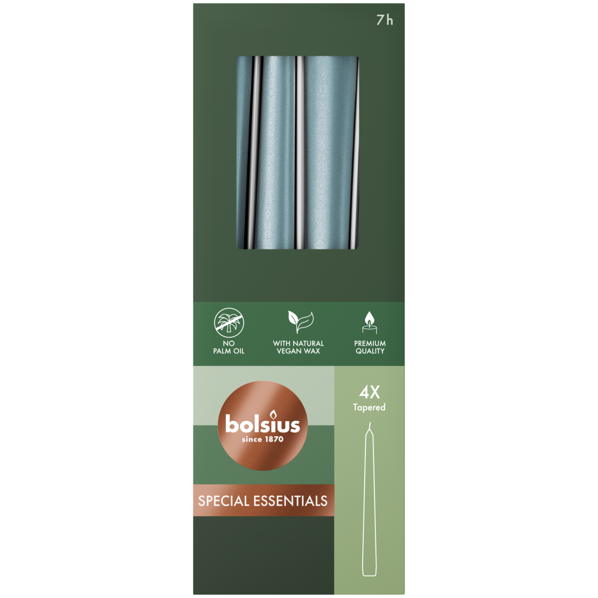 bolsius Bolsius - Special Essentials - gladde dinerkaars taps - 24 5cm - blauw metallic - in doos van 4 stuks