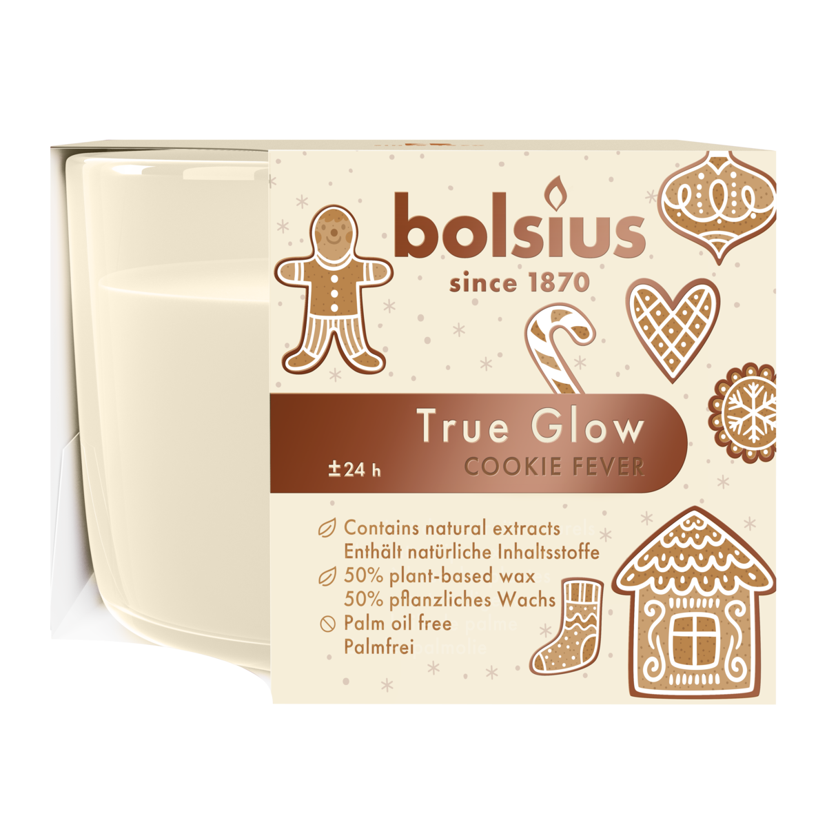 bolsius Bolsius - True Glow - geurkaars in glas - Cookie Fever - ivoor - medium