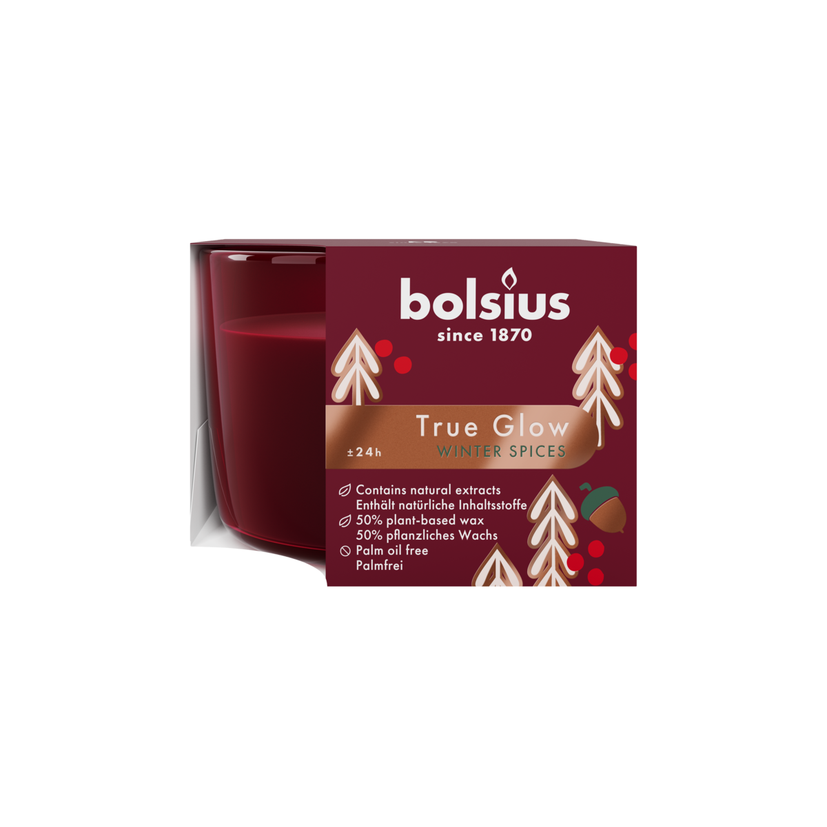 bolsius Bolsius - True Glow - geurkaars in glas - Winterkruiden - bordeaux - medium