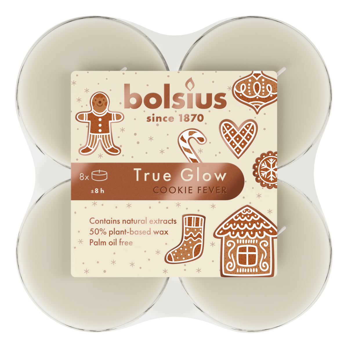 bolsius Bolsius True Glow - maxi geurtheelichten - Cookie Fever - ivoor - per 8 stuks