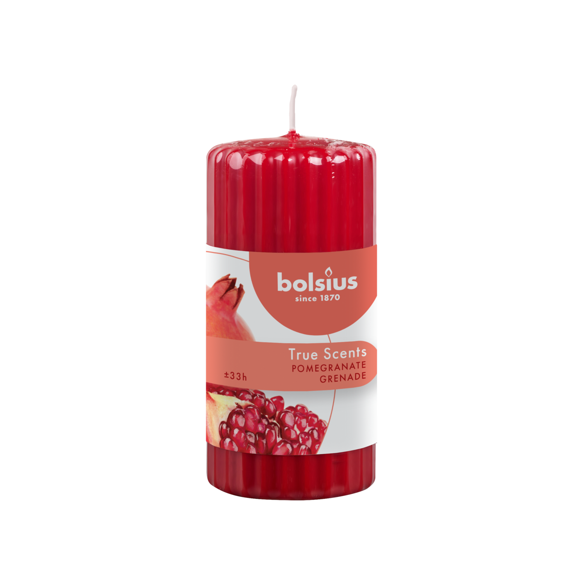 bolsius Bolsius True Scents - geribbelde stompkaars - Granaatappel - rood - 12cm
