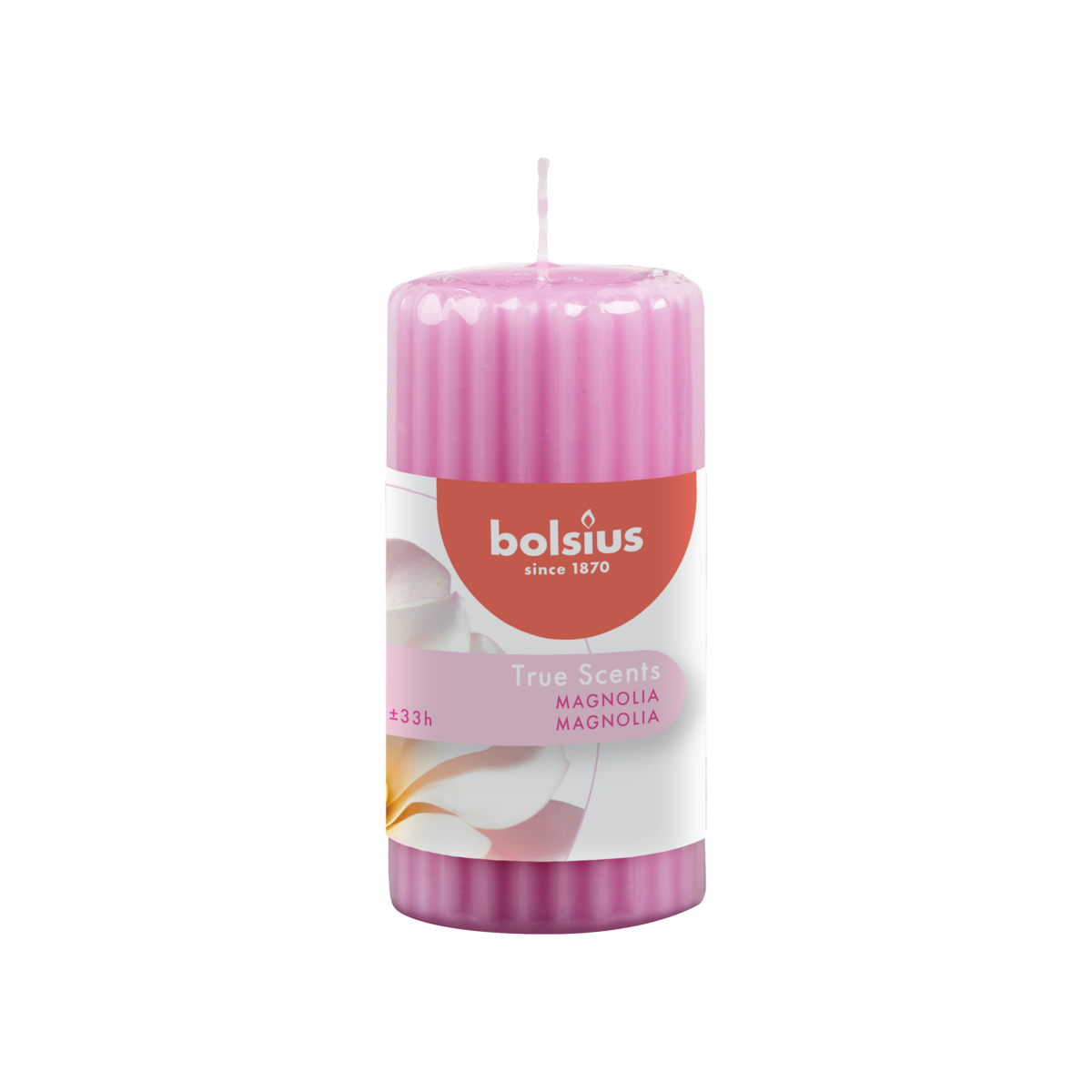 bolsius Bolsius True Scents - geribbelde stompkaars - Magnolia - roze - 12cm