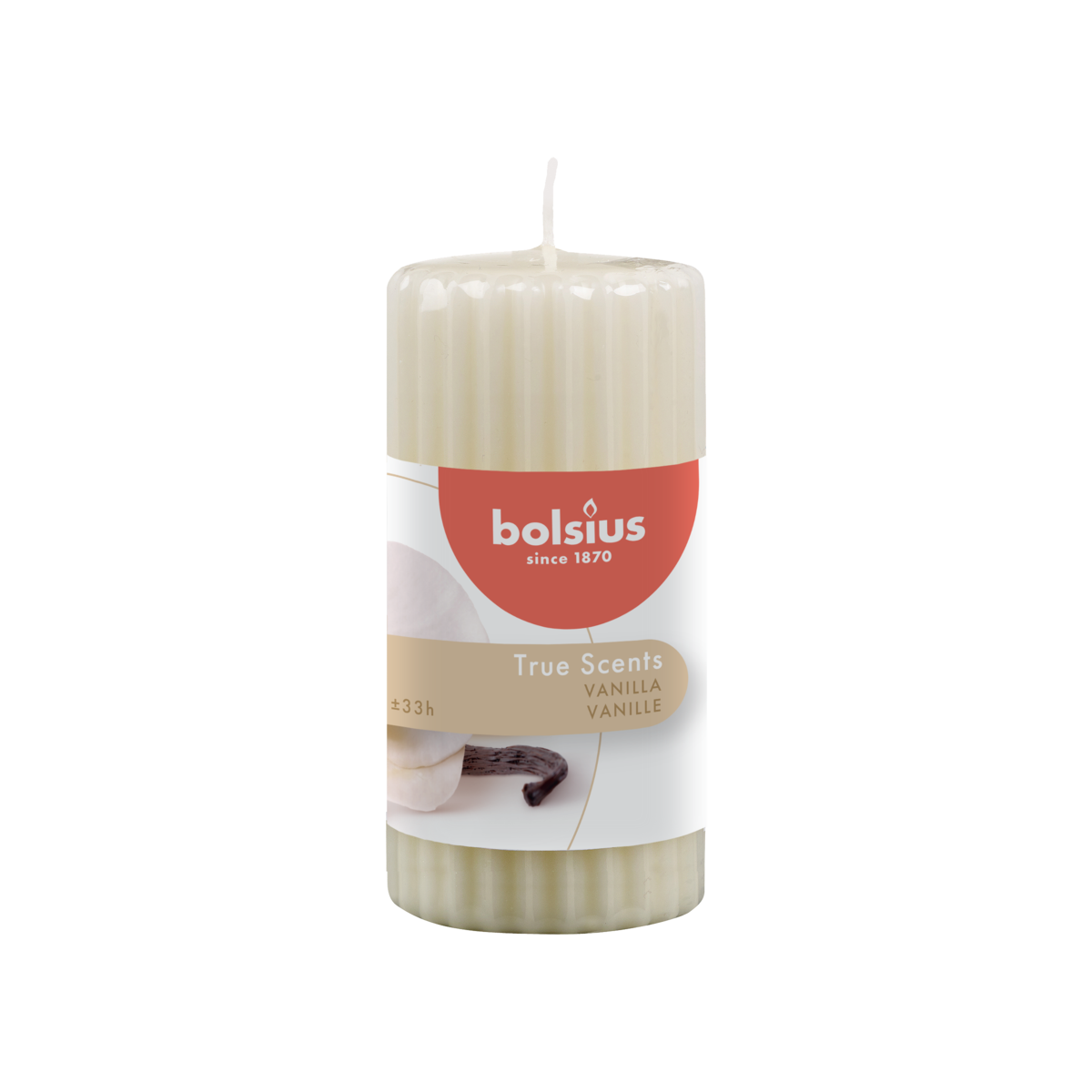 bolsius Bolsius True Scents - geribbelde stompkaars - Vanille - ivoor - 12cm