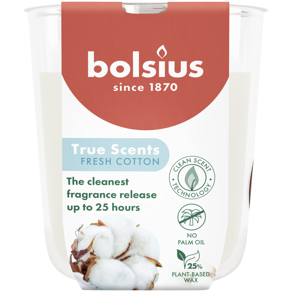 bolsius Bolsius True Scents - geurkaars in glas - Fresh Cotton - wit - klein