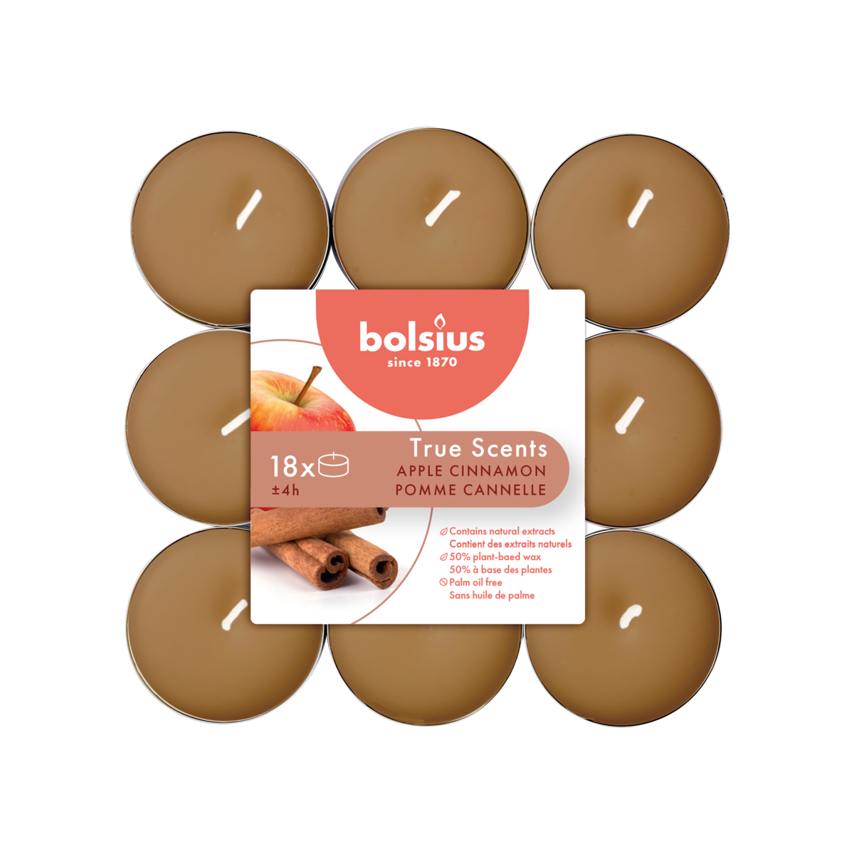 bolsius Bolsius True Scents - geurtheelichten - Appel Kaneel - lichtbruin - per 18 stuks