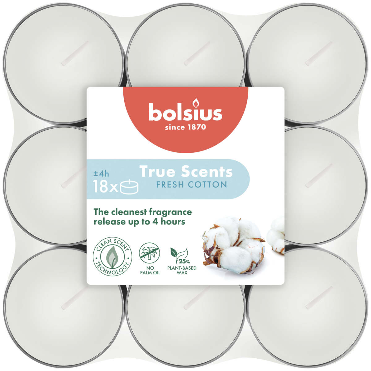 bolsius Bolsius True Scents - geurtheelichten - Fresh Cotton - per 18 stuks