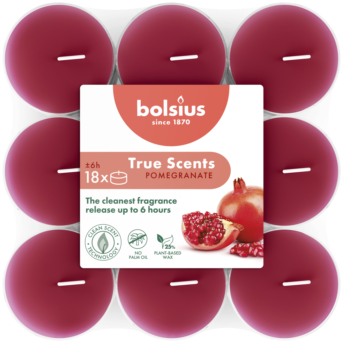 bolsius Bolsius True Scents - geurtheelichten - Granaatappel - rood - per 18 stuks - doorzichtige cup