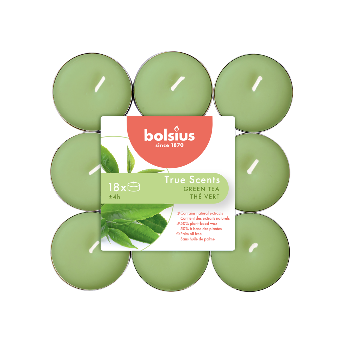 bolsius Bolsius True Scents - geurtheelichten - Groene Thee - groen - per 18 stuks