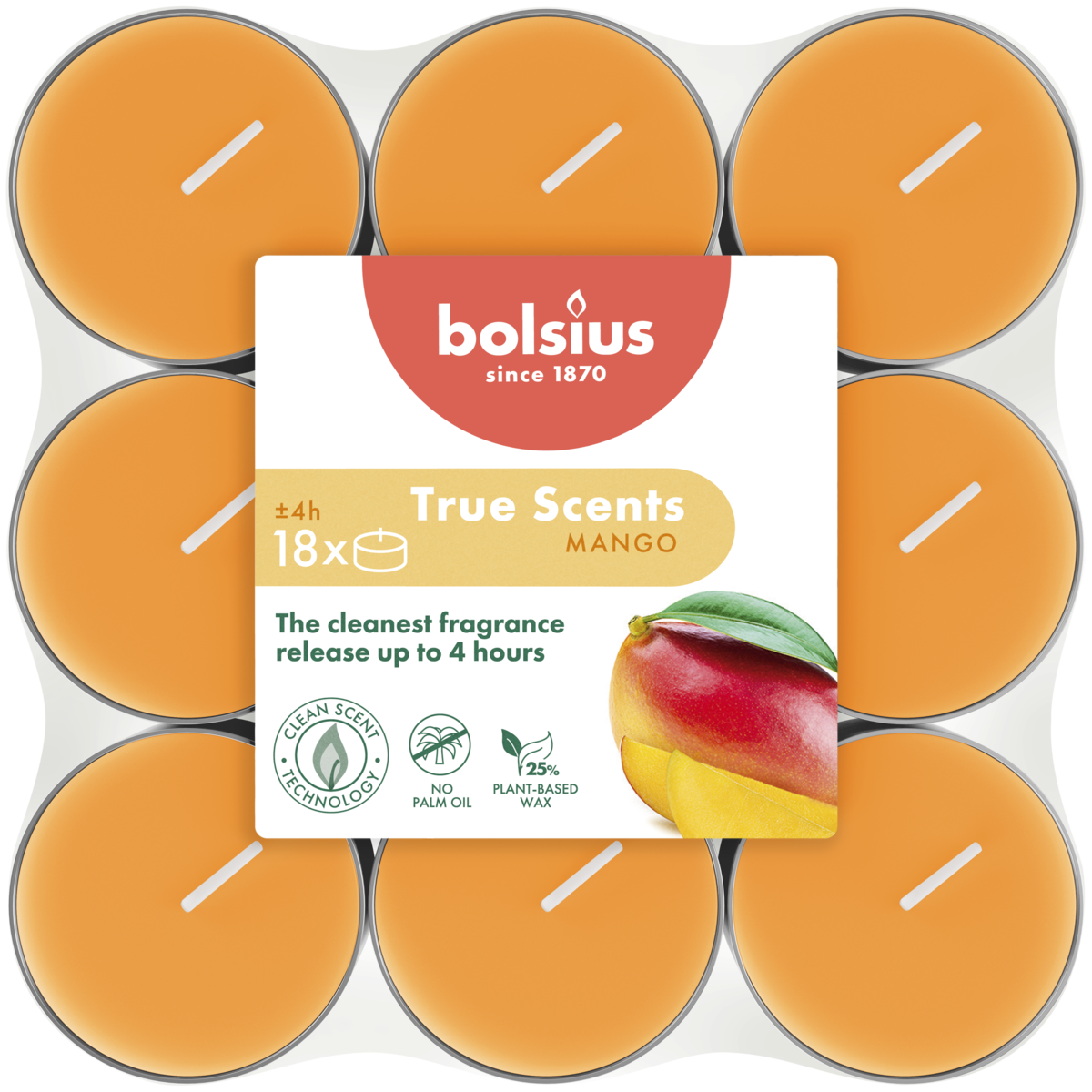 bolsius Bolsius True Scents - geurtheelichten - Mango - oranje - per 18 stuks