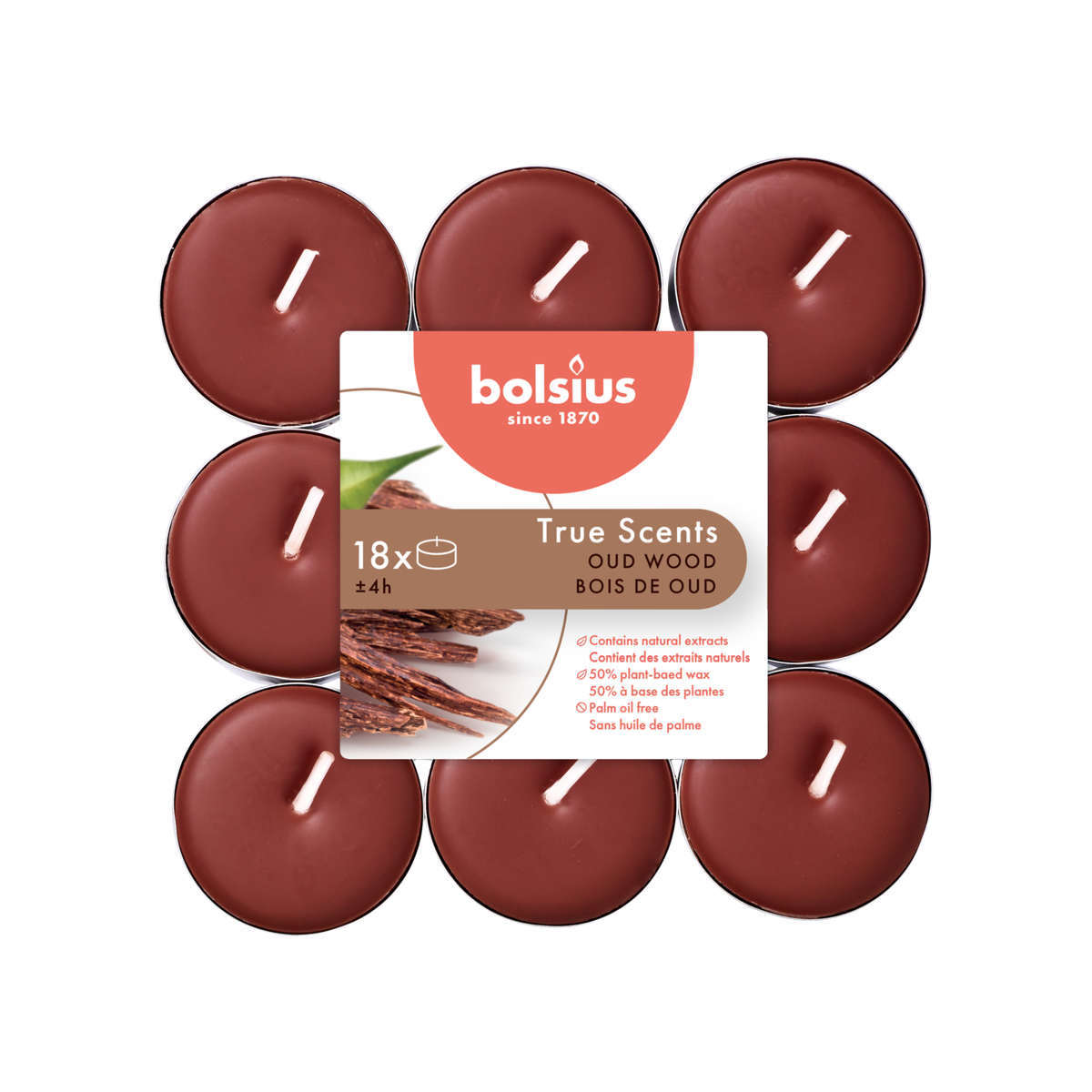 bolsius Bolsius True Scents - geurtheelichten - Oud Wood - bruin - per 18 stuks