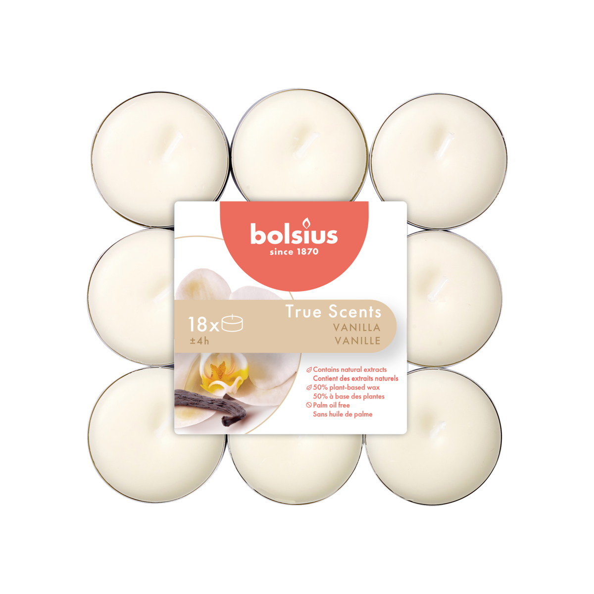 bolsius Bolsius True Scents - geurtheelichten - Vanille - ivoor - per 18 stuks