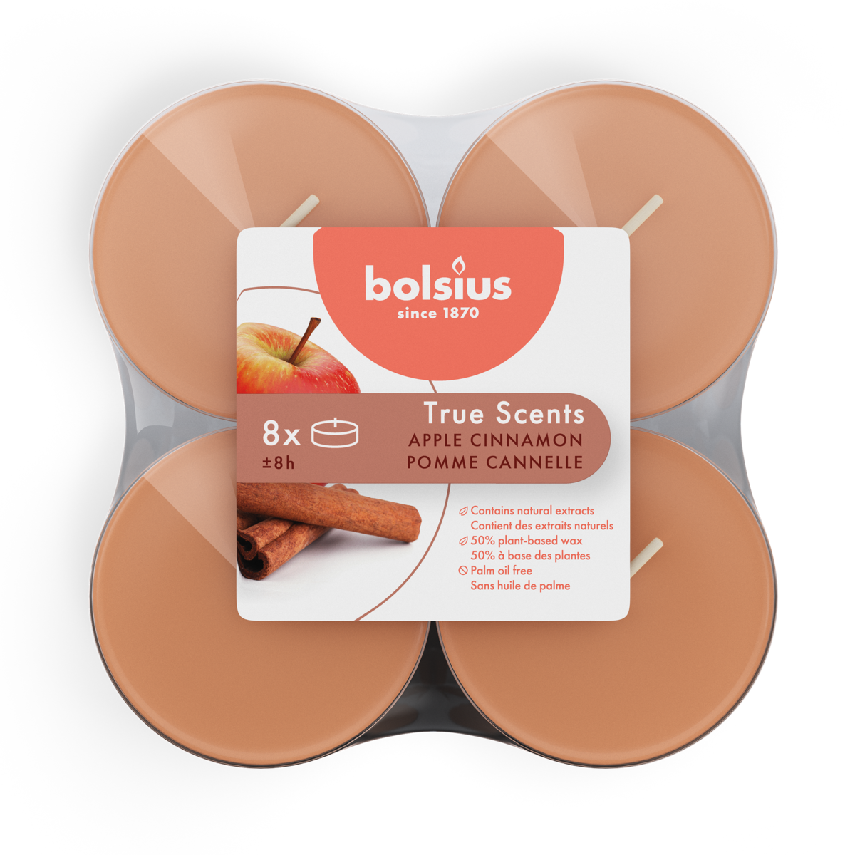 bolsius Bolsius True Scents - maxi geurtheelichten - Appel Kaneel - lichtbruin - per 8 stuks