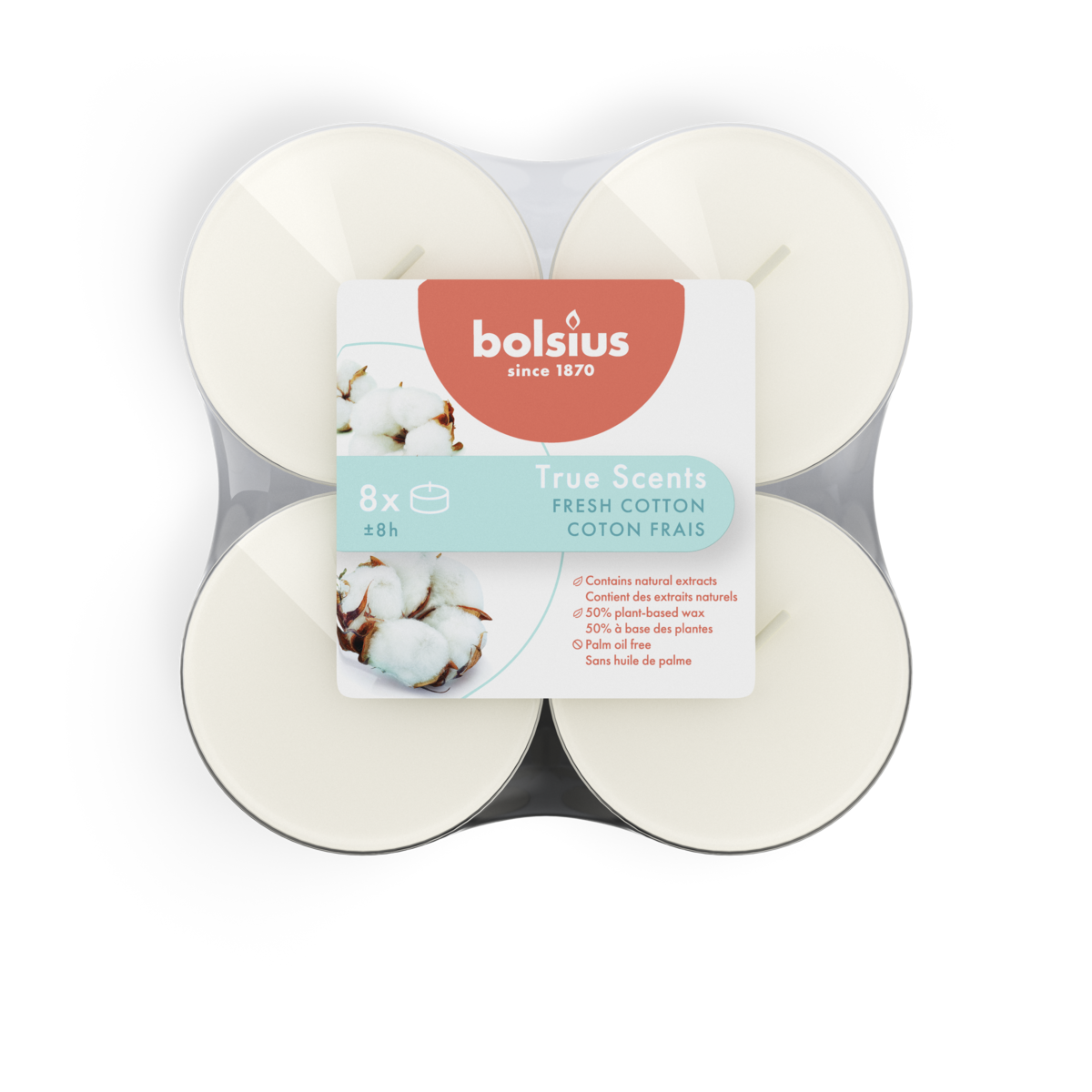bolsius Bolsius True Scents - maxi geurtheelichten - Fresh Cotton - wit - per 8 stuks